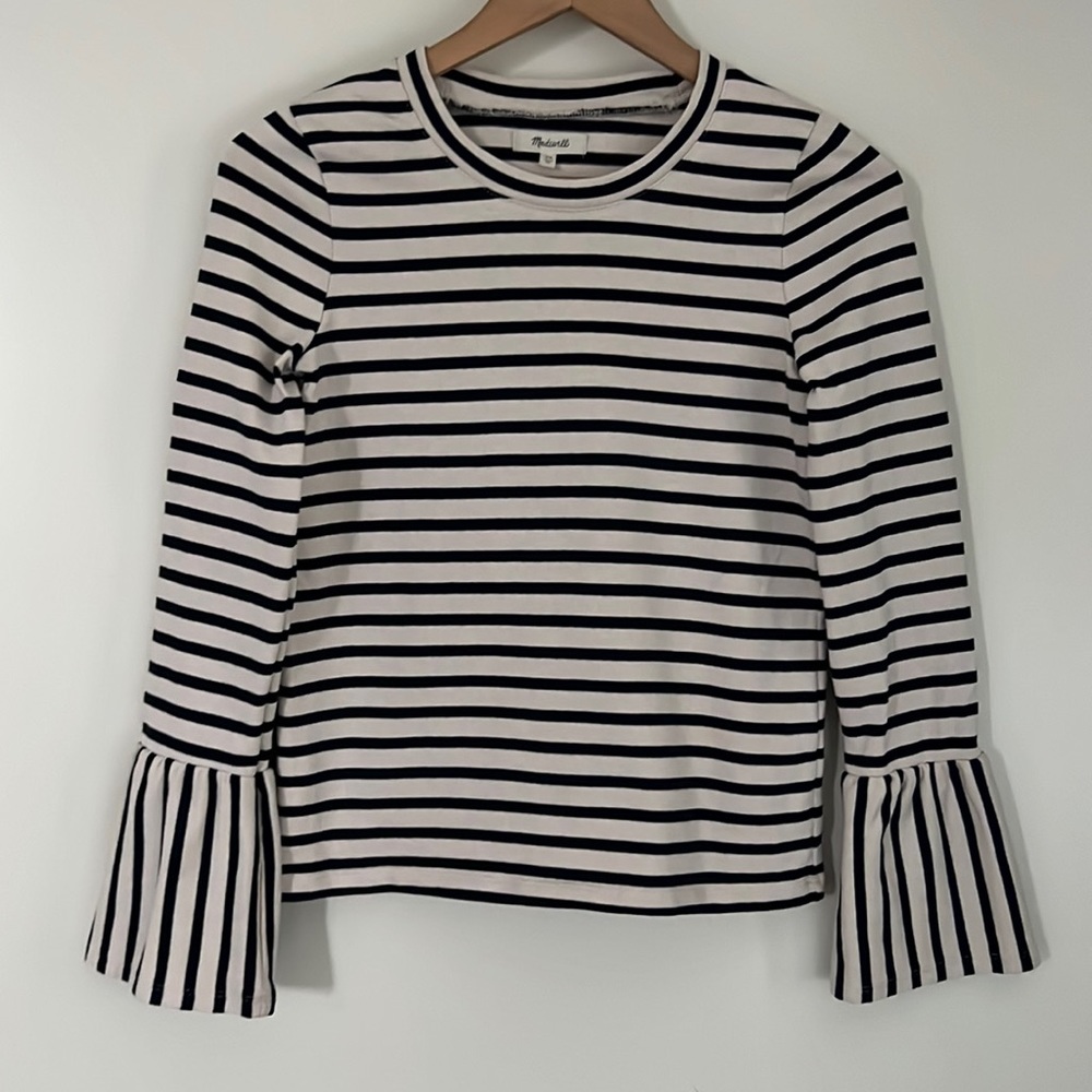 MADEWELL navy and oatmeal striped top
